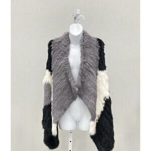 Sutton Studio Womens 100% Rabbit Fur Wool Cashmere Open Front Vest Sweater Y2K
